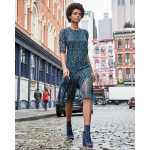 See By Chloé Floral Mesh Lace Midi Dress Blue 40